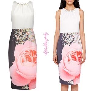 $295 💗TED BAKER RUBELLE BLENHEIM PALACE RUCHED DETAIL MIDI DRESS